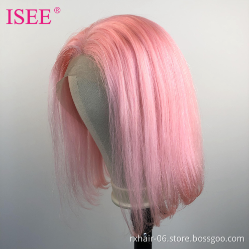 Hot Sale Human Hair Full Lace Frontal Colord Wig Vendors,Wholesale Transparent Lace Frontal Bob Pink Ombre Wigs